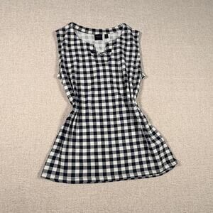WOMEN'S PLAID TOP BLACK & WHITE PICNIC COTTAGE CORE RAFELLA SILVER MEDIUM
